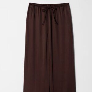 &Other Stories Dark Brown Drawstring Satin Trousers, Size 8